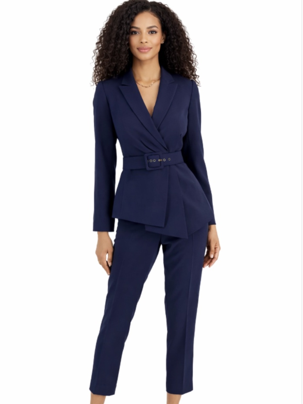 Tahari Women's Belted Asymmetrical Jacket & Slim Midnight Navy Size 16 NWT.